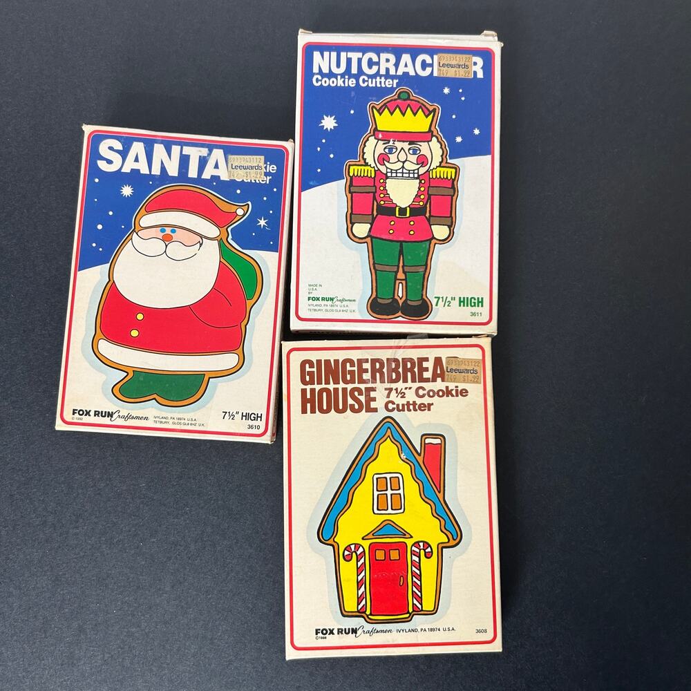 Vintage Fox Run Christmas Cookie Cutters 7.5" Set of 3 – Rust Present – 1992 USA